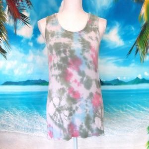 Blue Sky Tie Dye Lace Racerback Tank Top Large